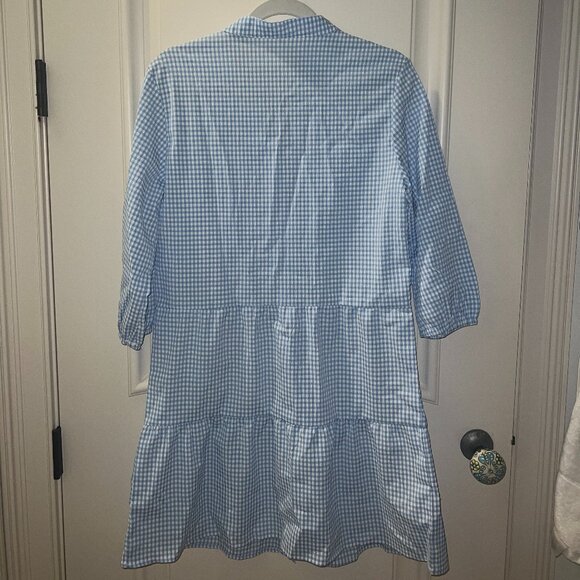 Tiered Gingham Shirt Dress, Small - Picture 2 of 2